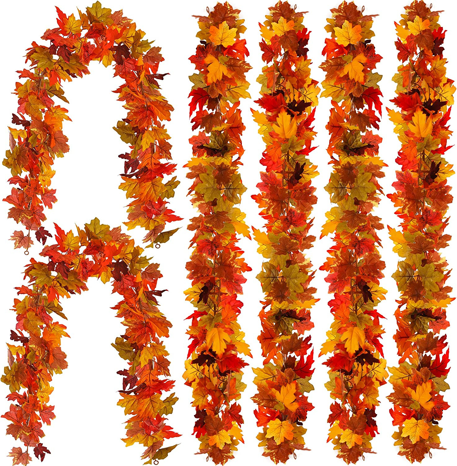 6PCS Fall Maple Leaves Garland, Party Joy 5.6Ft Artificial Maple Leaf Autumn Gar