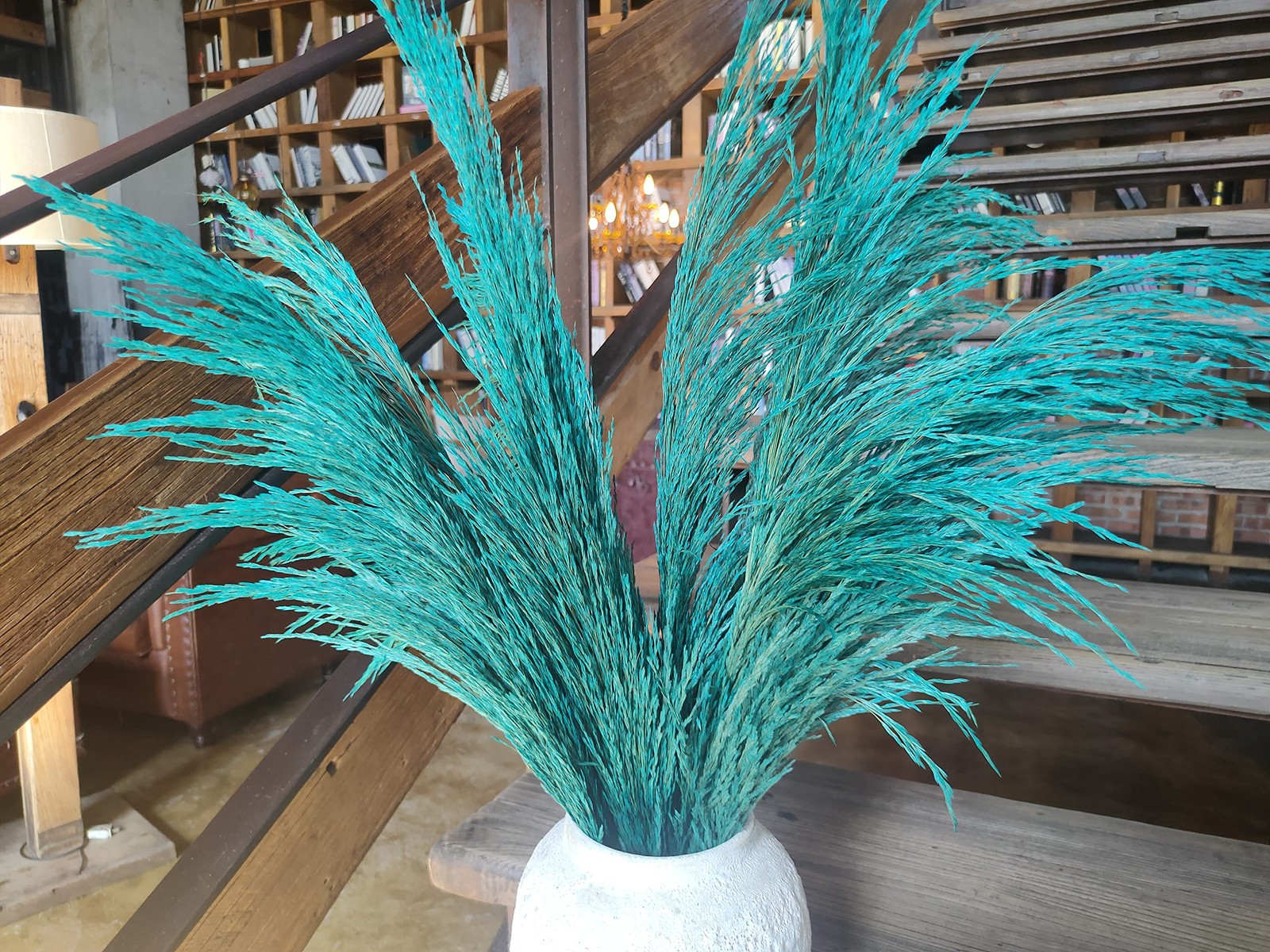 4 PCS 43.3″ Teal Tall Pampas Grass Decor Natural Dried Blue Pompas Floral