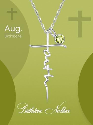 Cross Faith Necklace for women White Gold/14K Gold/Rose W 08-Aug Birthstone