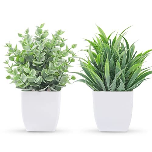 2 Pack Mini Fake Plants Artificial Potted Plants for Table Desk Bathroom Office
