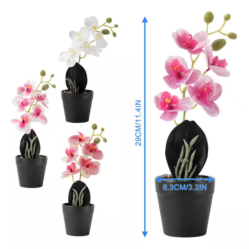 11 In. 4-Pieces Multi-Color Indoor Artificial Phalaenopsis Flower in Black Pot