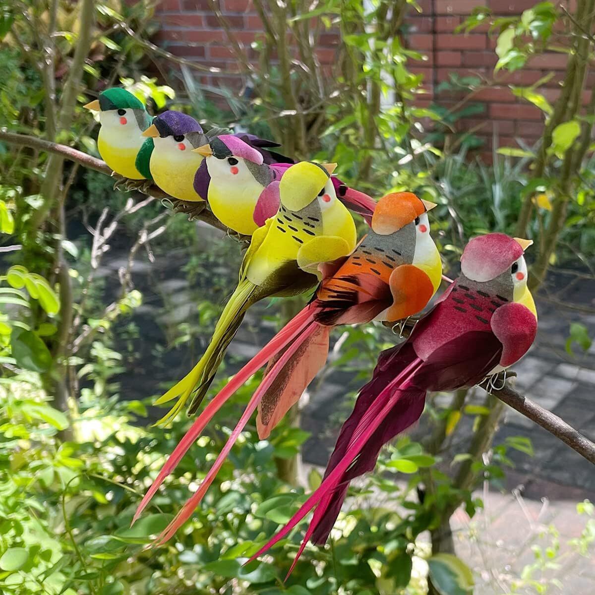 12pcs Assorted Artificial Birds Clip on Ornaments 6-inch Simulated Foam Feath…