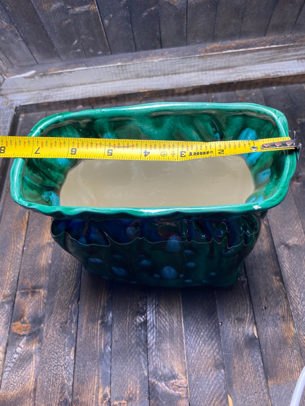 Vintage Ceramic Planter Drip Glaze Mid-Century Modern Vase 1980s Green Blue