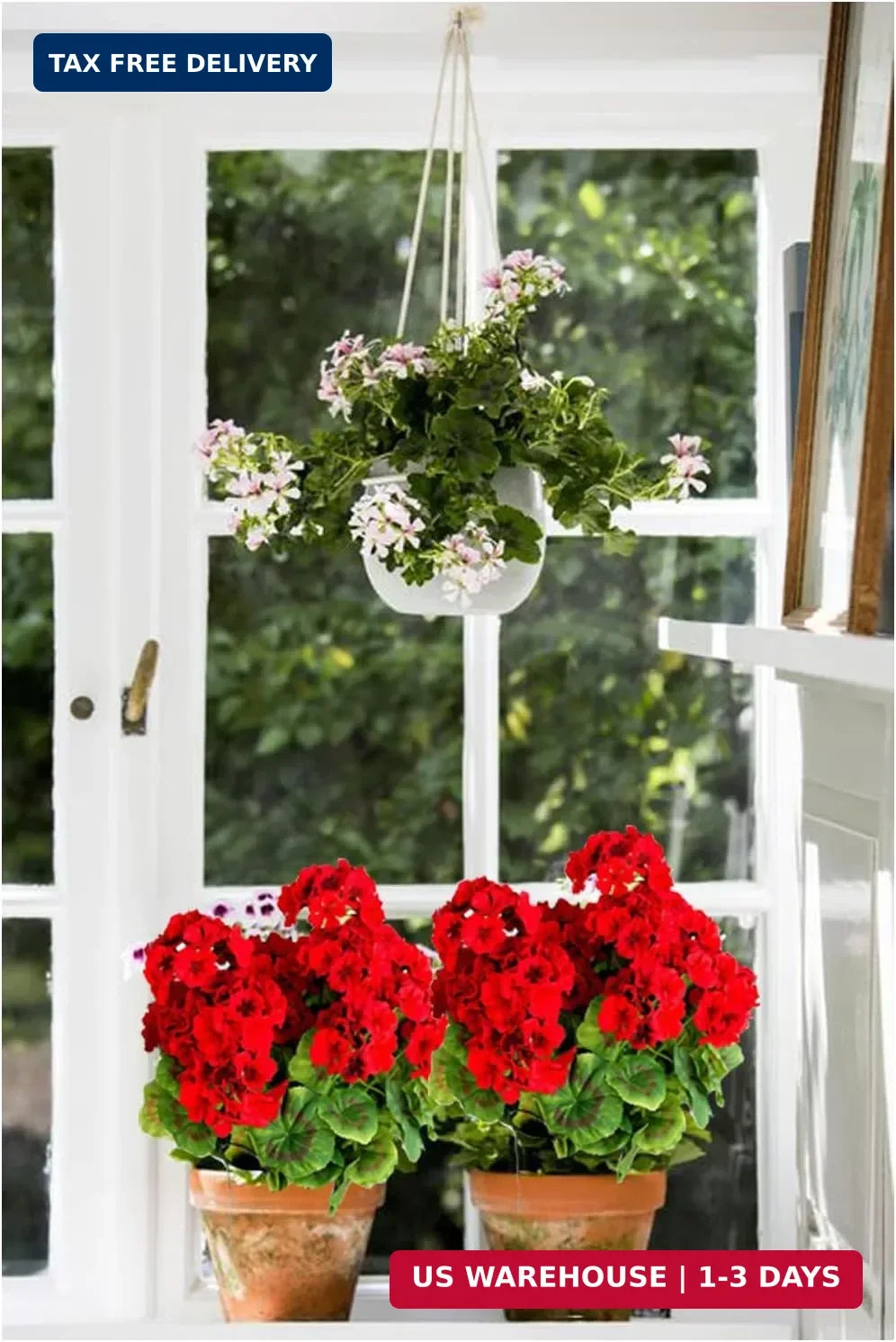 Artificial Geranium Silk Flower Bush Red 19 Inches Faux Geranium Flowers Plan…