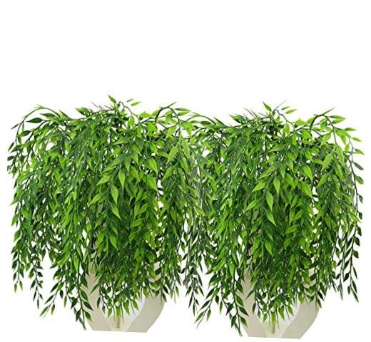 Artificial Weeping Willow, Plastic Plants Greenery Leaves Weeping Willow-8 Pcs
