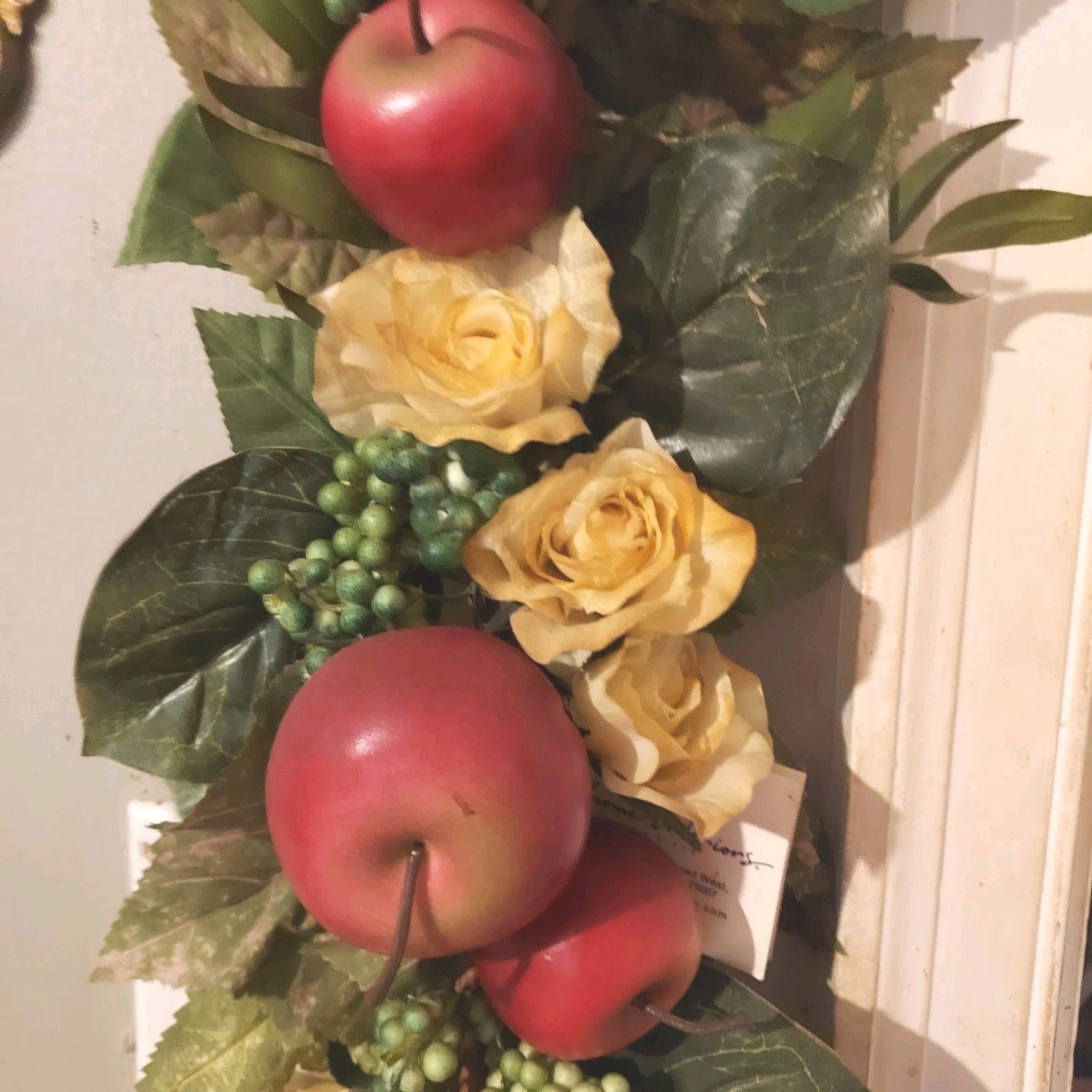 Vtg Floral Fruit Apple Swag Hanging Vine Roses Kitchen Farm Cottage 25 In READ