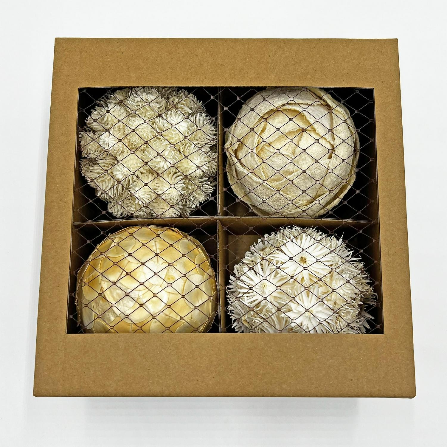 Preserved Decorative Conifer And Pinecone Topiary Balls – White – Set Of 4