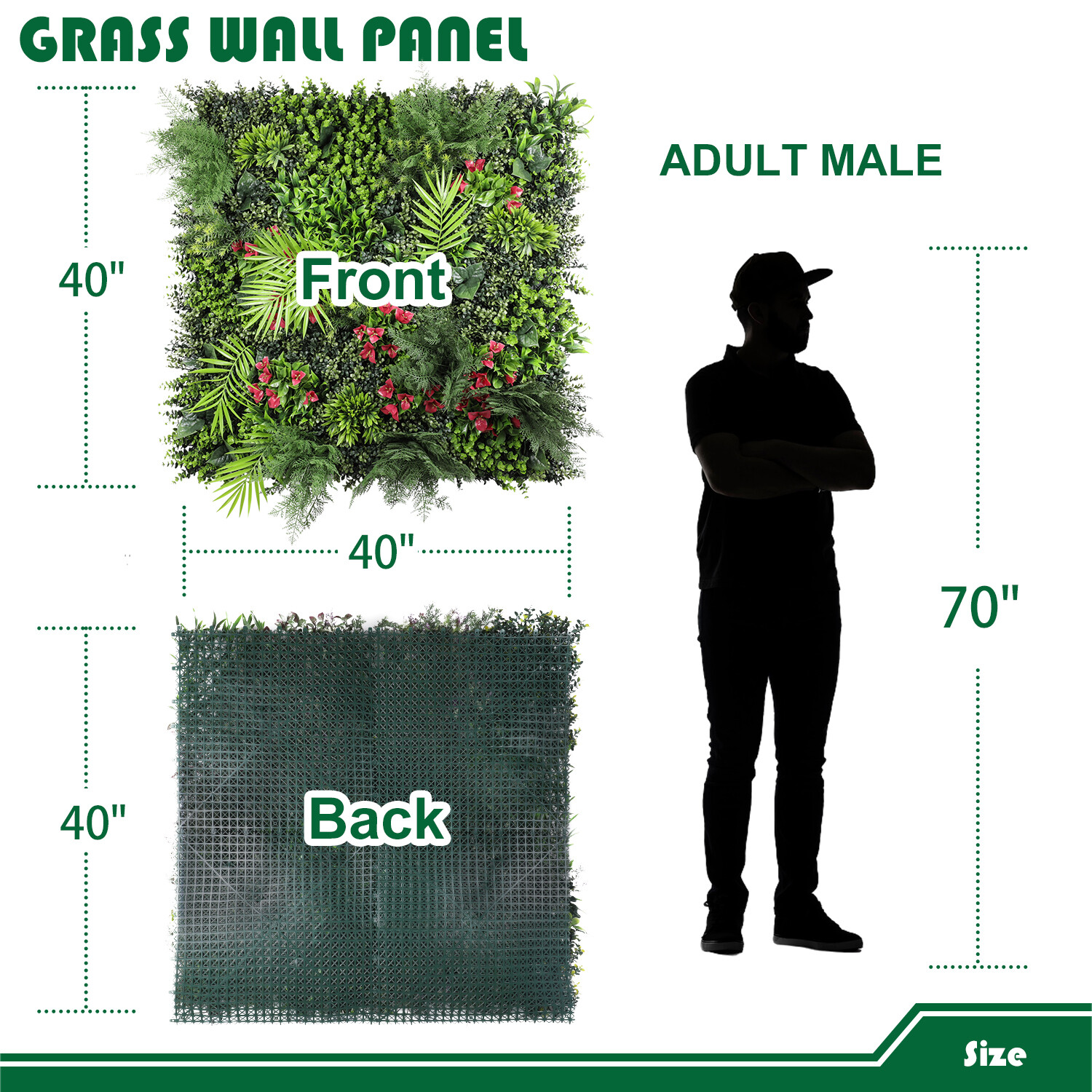40″ Artificial Grass Mats 3D Mixed Plant Wall Ledge Decor For Home Festival #12