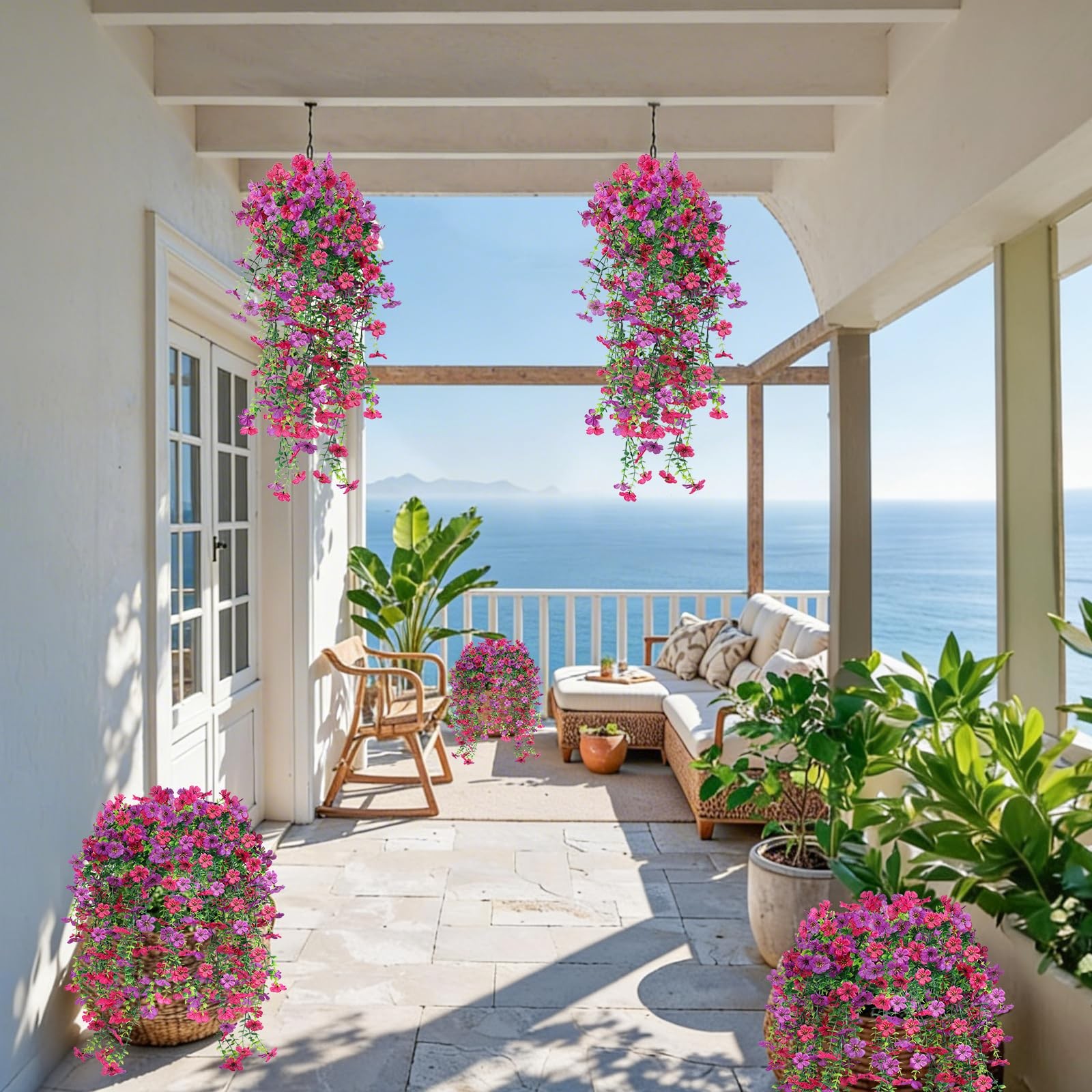 2PCS Artificial Fake Hanging Flowers Plants for Spring Summer Outdoor Decorat…