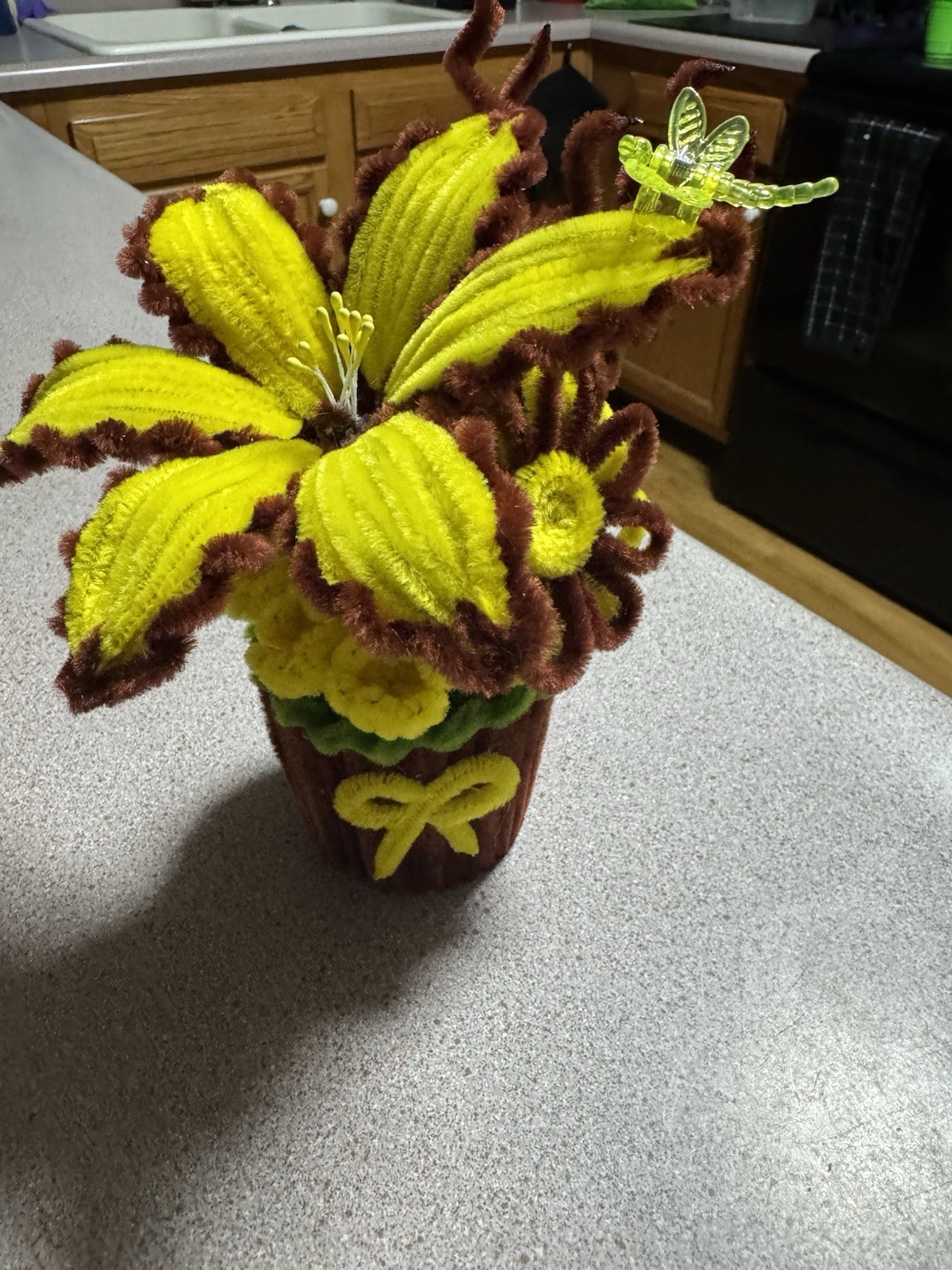 Artificial Yellow Brown Green Floral Arrangement Centerpiece in Flower Pot