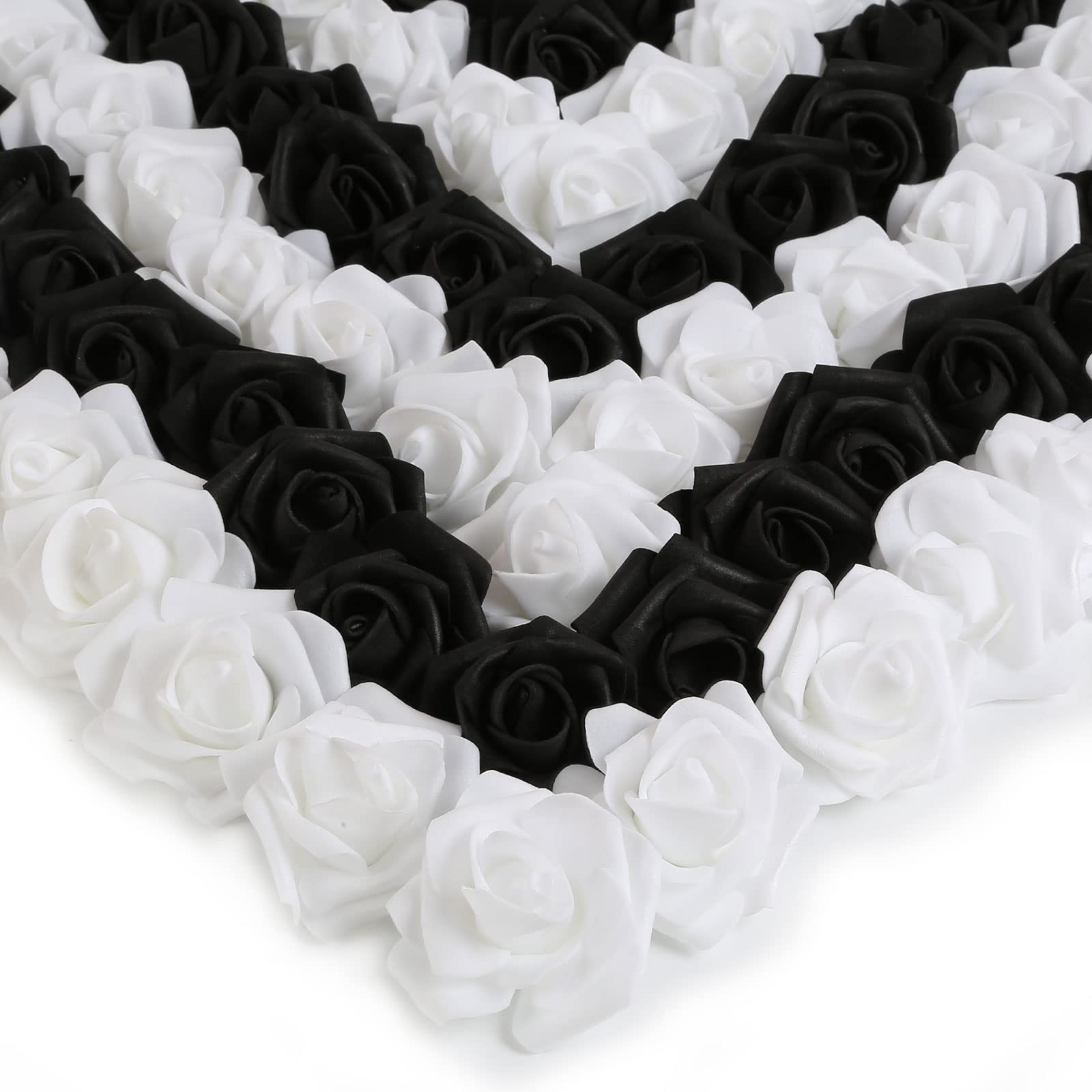 200 PCS 1.97 Inch Foam Rose Heads Black and White Fake Flowers Wedding DIY