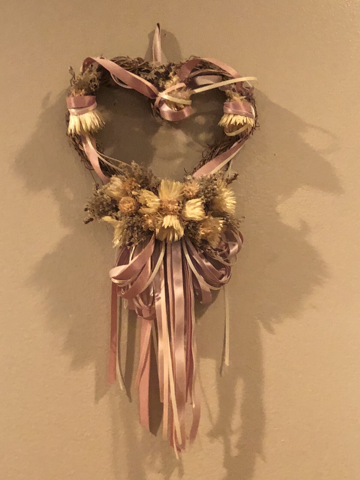 Beautiful floral Grapevine heart Dusty Rose, Steel Blue And Ivory