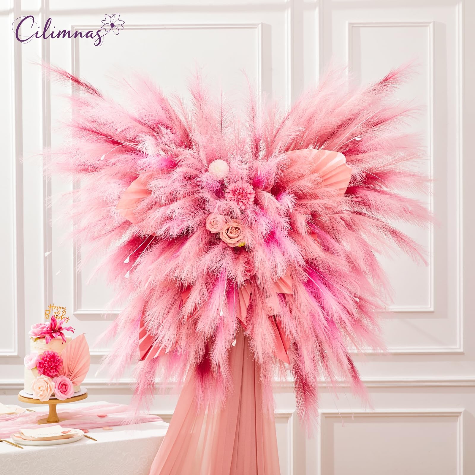 17.7″ Gradient Red Artificial Fluffy Faux Pampas Grass Home Decor 50 PCS