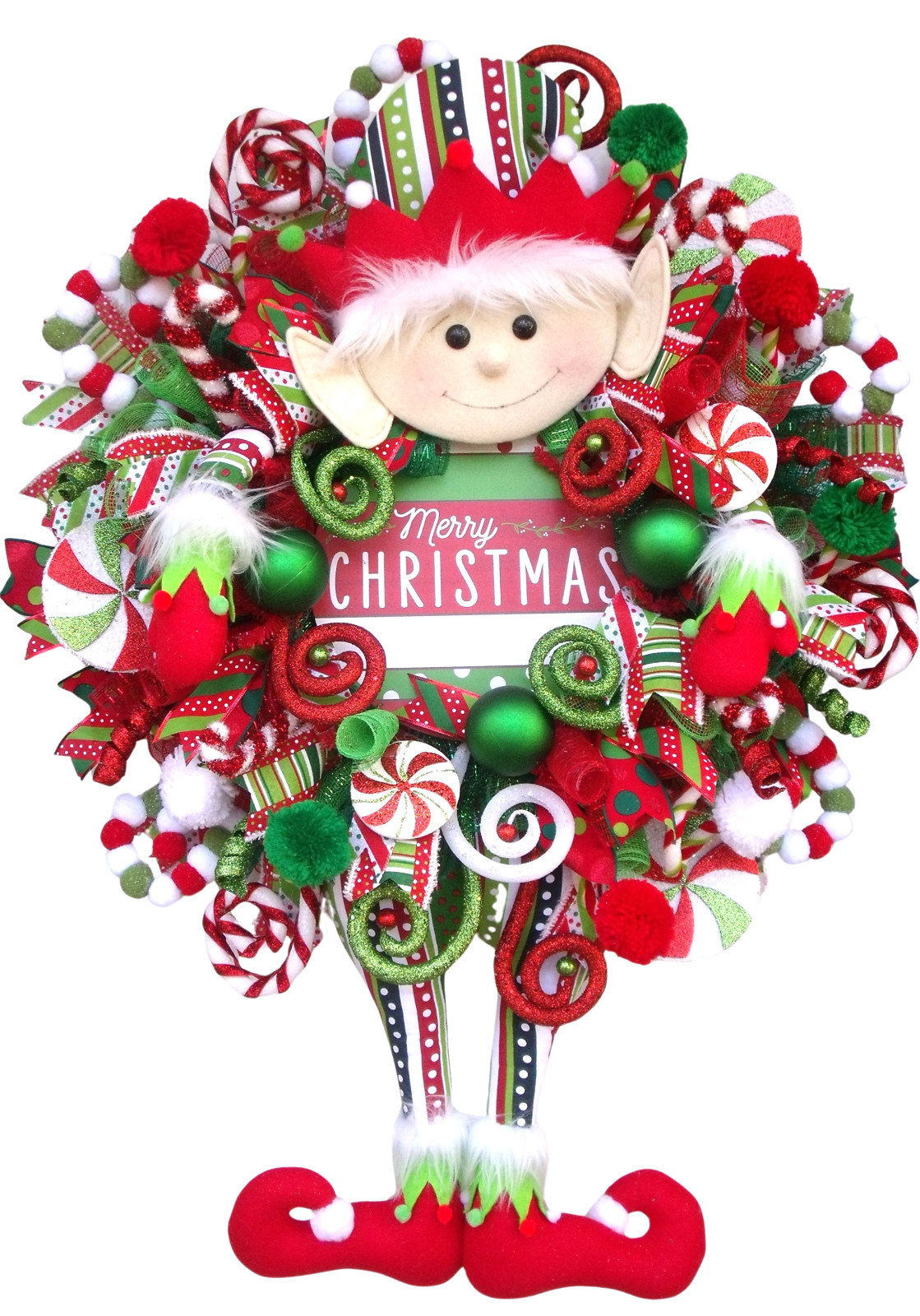 Handmade Elf Christmas Wreath, Whimsical Holiday Door Decor, XLarge Elf Wreath