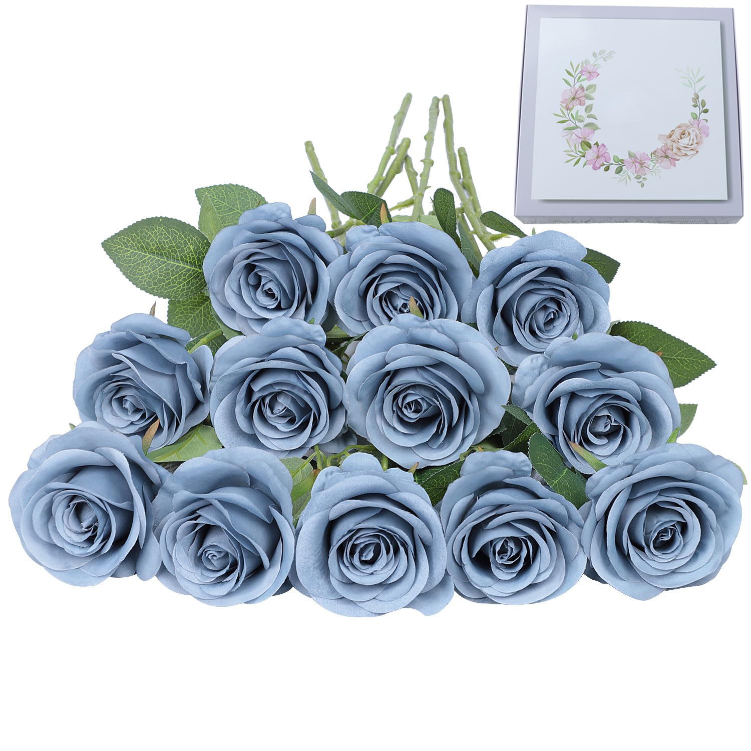 Long Stem Silk Roses, Artificial Flowers for Wedding Party Decorations, Blue