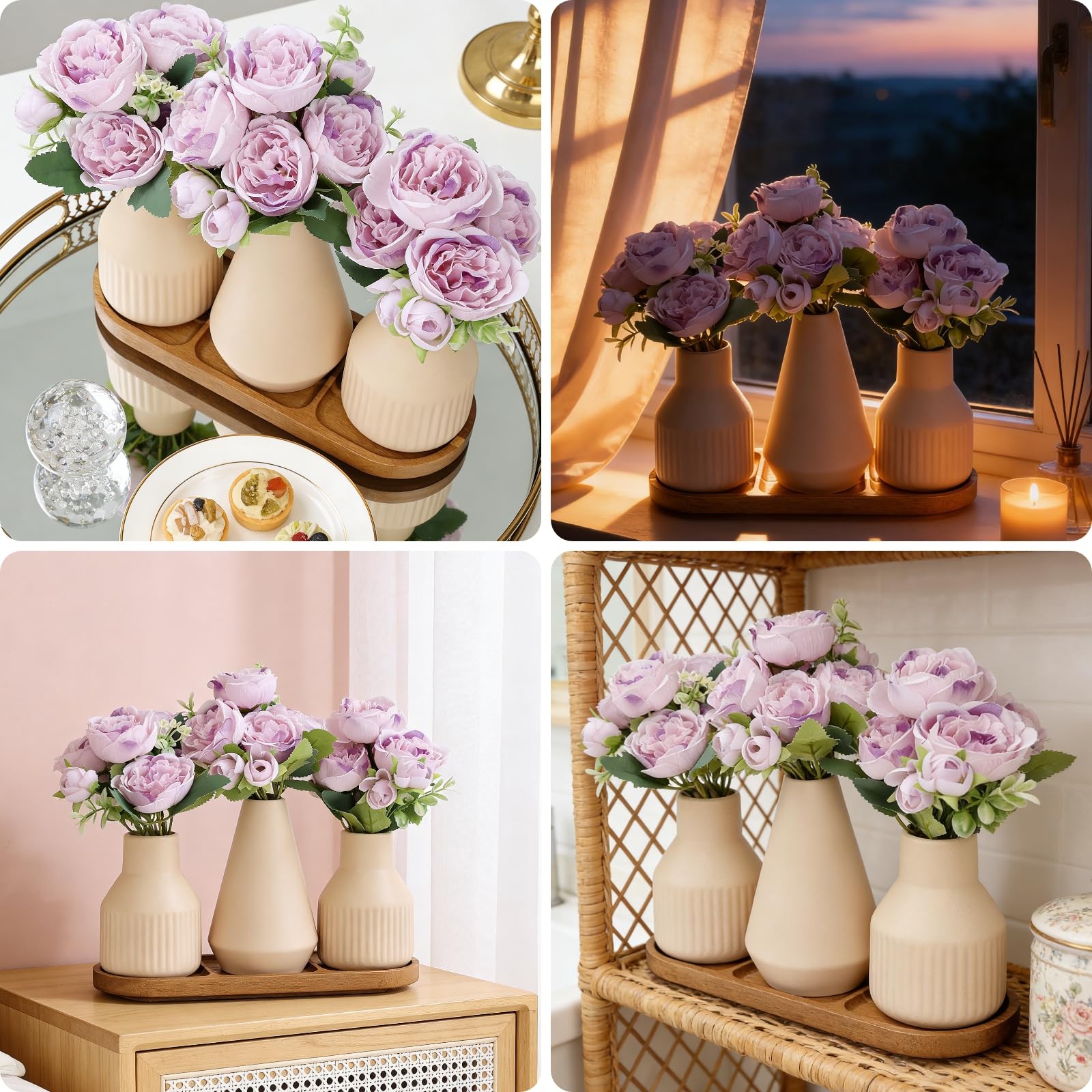 Flower Table Centerpiece – Dining Table Centerpiece Decor Set of 3 Fake Peoni…