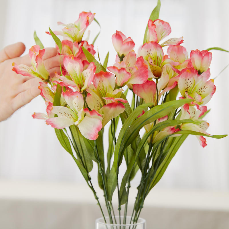 Set of 2 Artificial Pink Poly Silk Lily of The Incas 20″ Floral Bushes