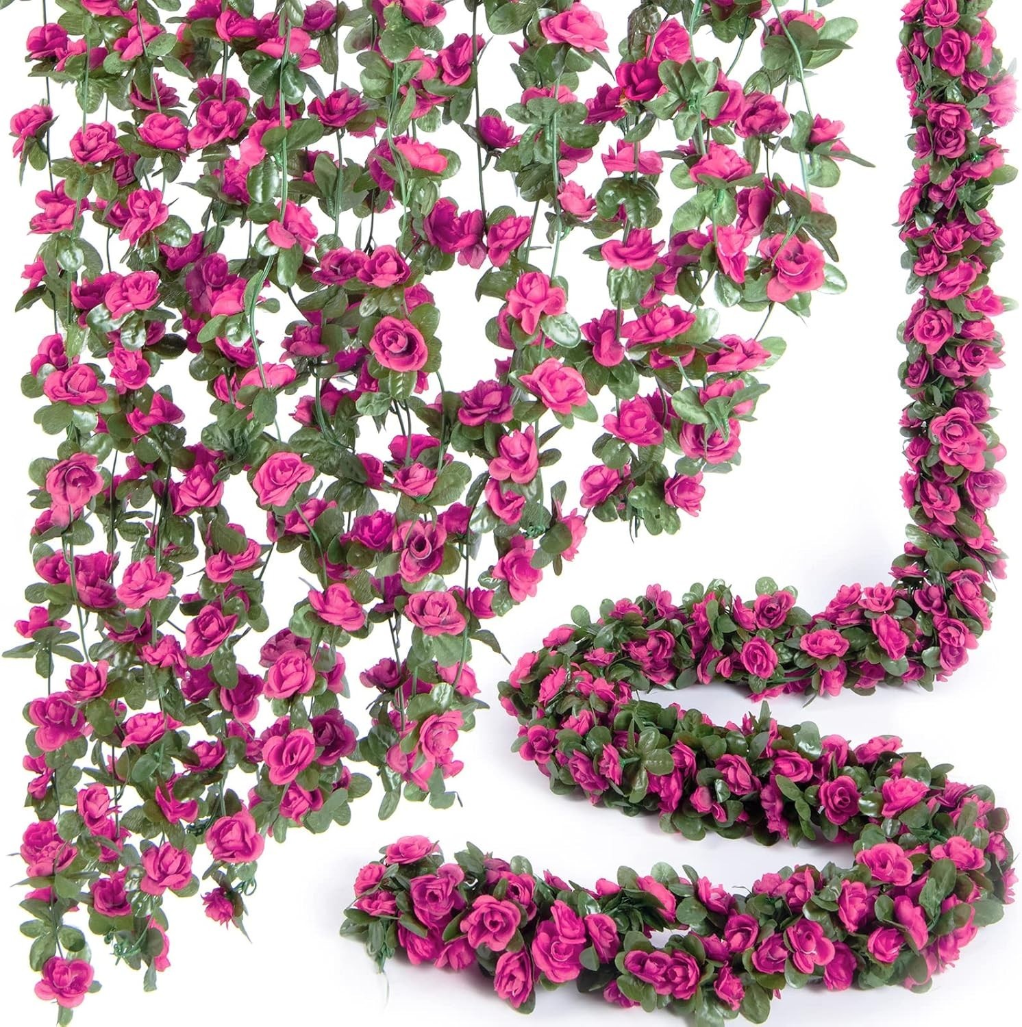 Guirnalda de Rosas Artificiales 8 Pcs x 8.2 ft Flores de Seda Boda Jardin Decora