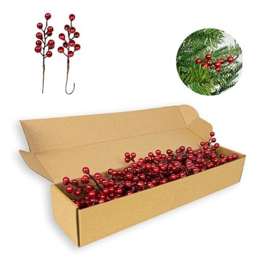 50 Pack Christmas Tree Decorations 6.5 Inch Artificial Berry Stems Red Berry