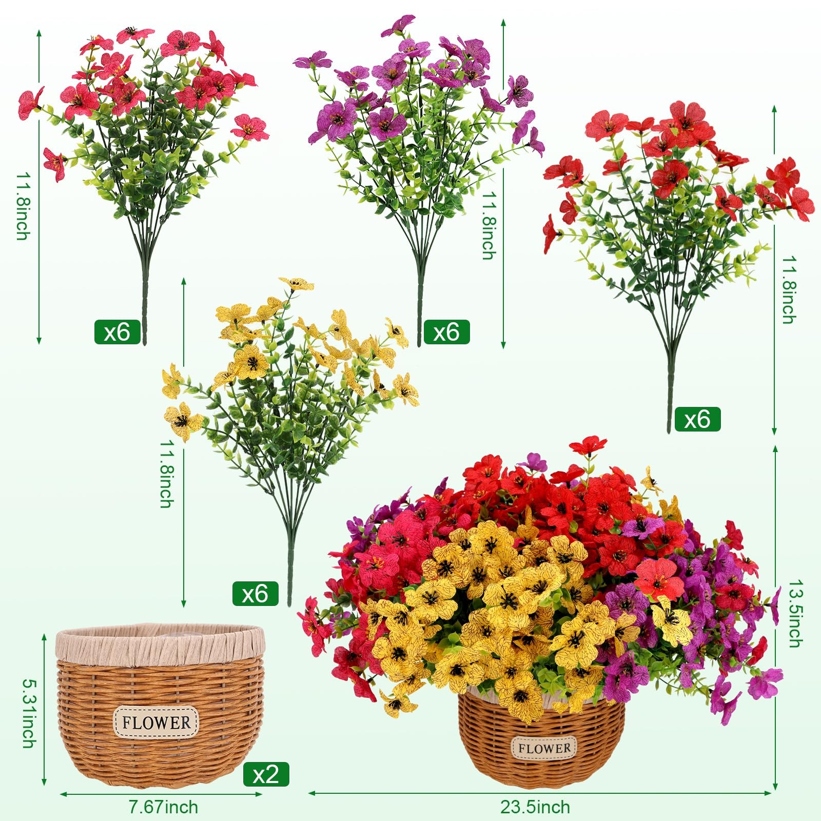 2-Pack Artificial Potted Mums with Rattan Baskets for Table Decor