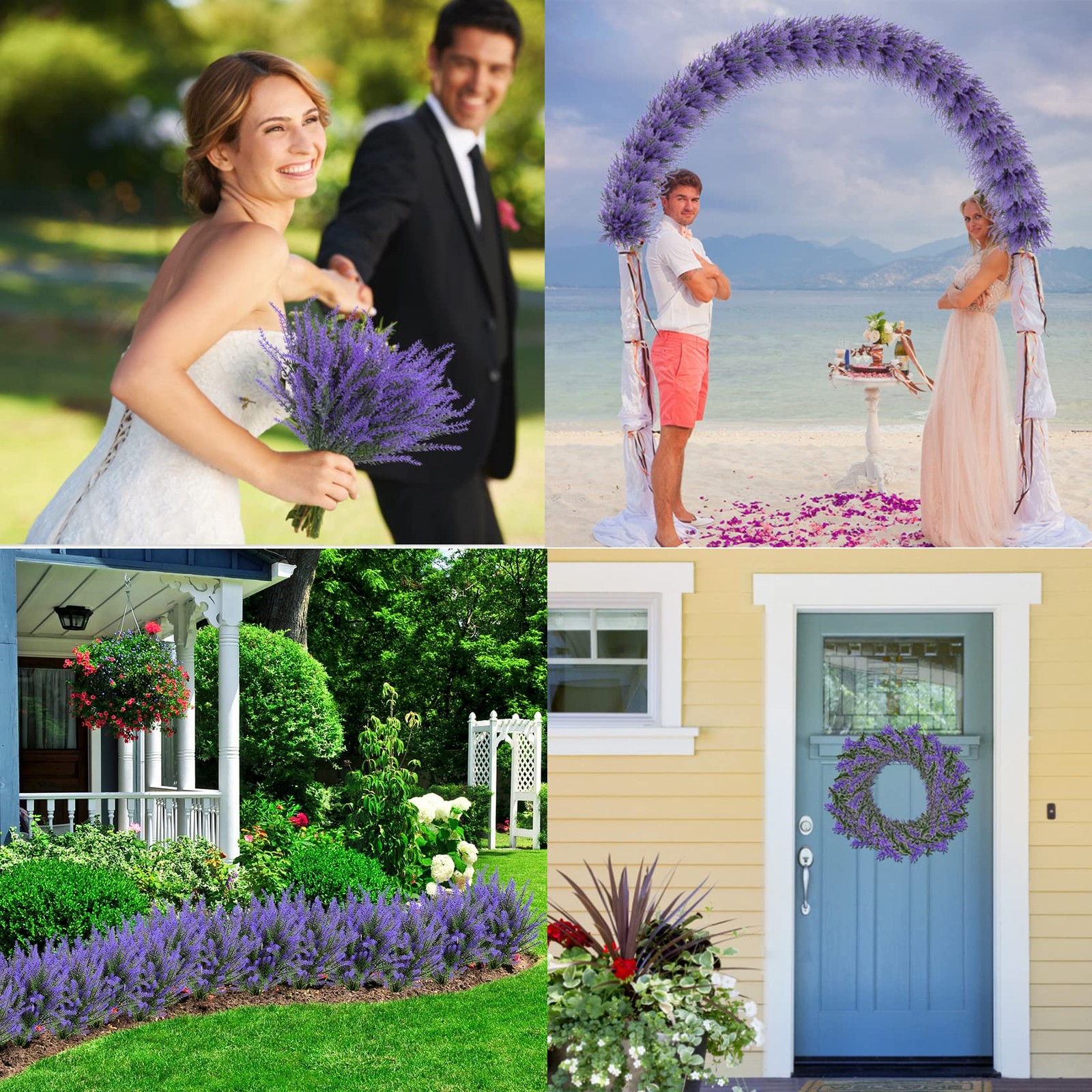 12 Bundles Artificial Lavender Fake Flowers Faux Plastic Plants for Home Wedd…