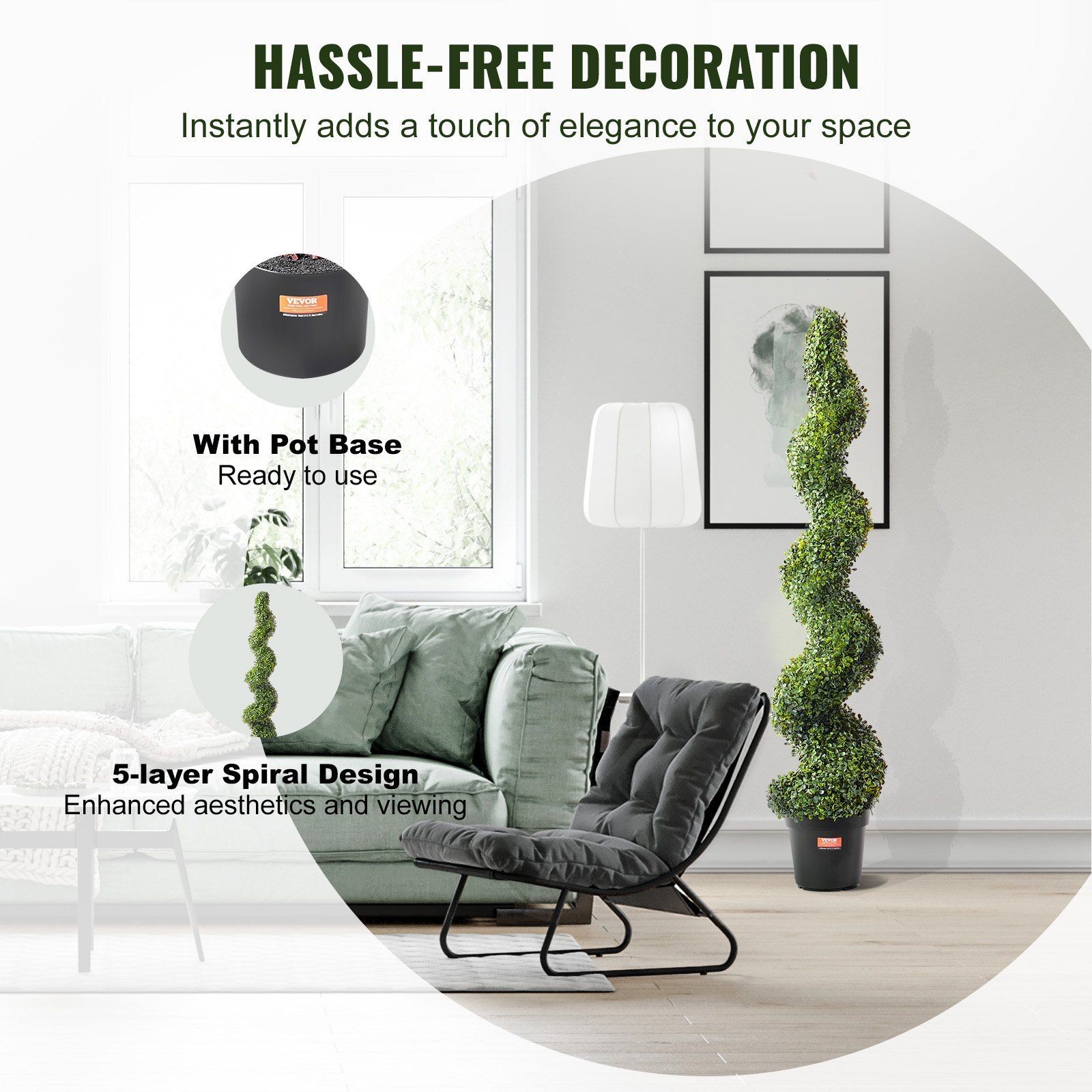 2Pack 5ft Synthetic Boxwood Spiral Topiary Fade Resistant Decoration