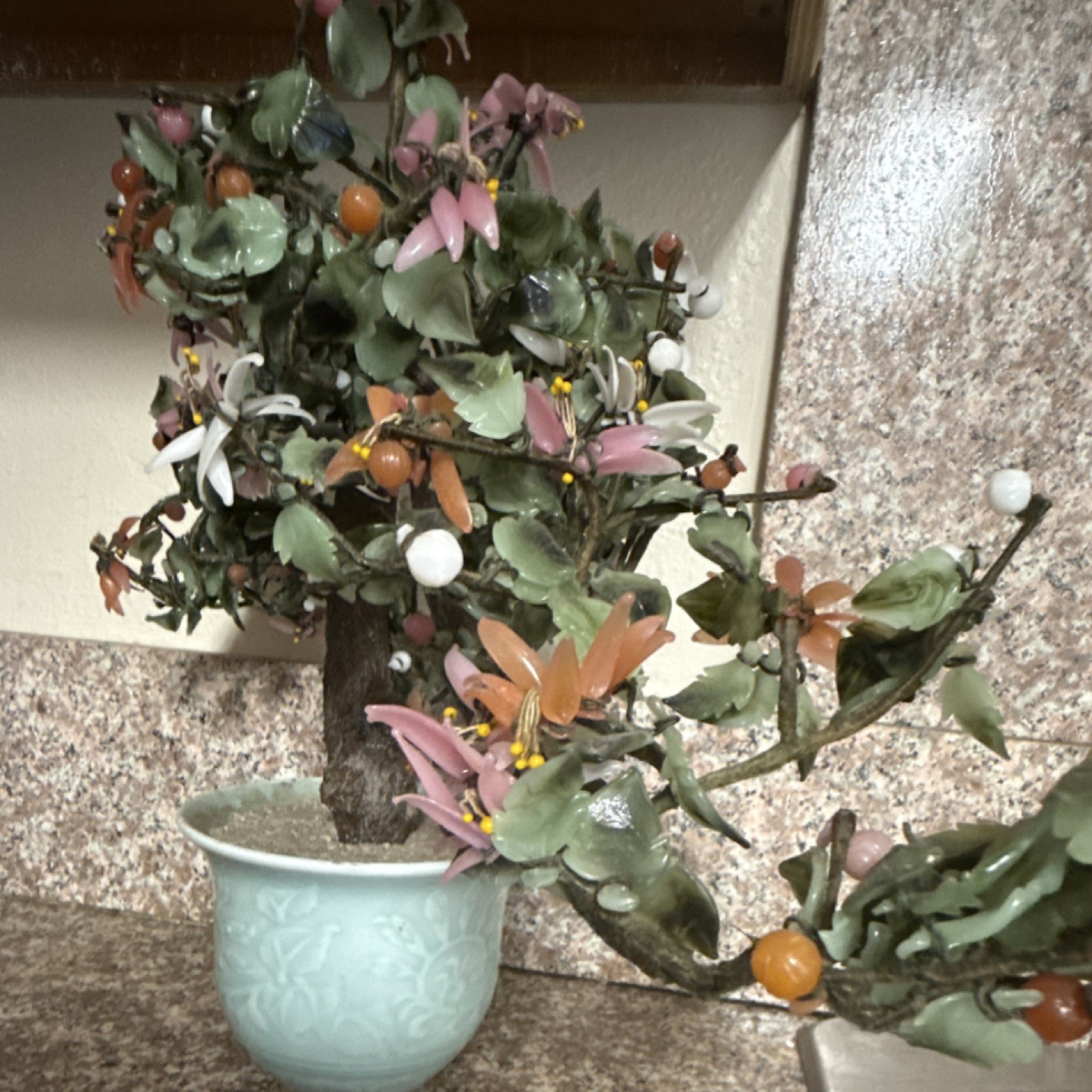 Vintage Chinese Jade and heart stone bonsai tree