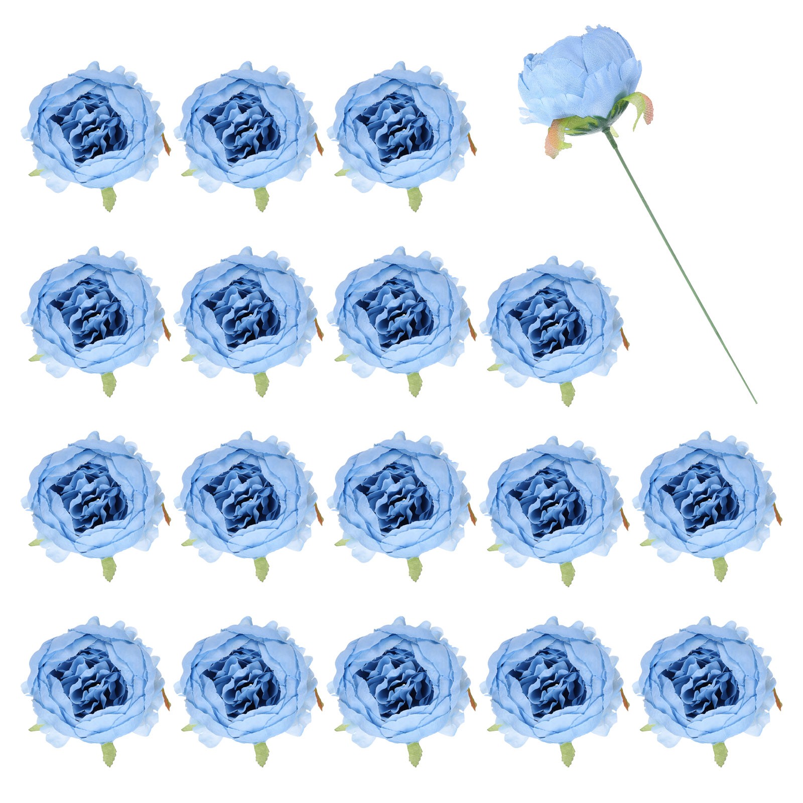 25Pcs Peonies Artificial Flowers Fake Peony Flowers with Stems Sky Blue