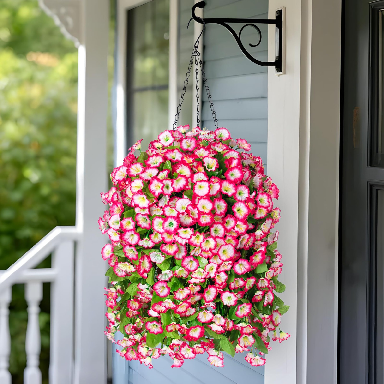 Ammyoo Artificial Faux Hanging Flowers Basket for Spring Summer Outdoor Porch…