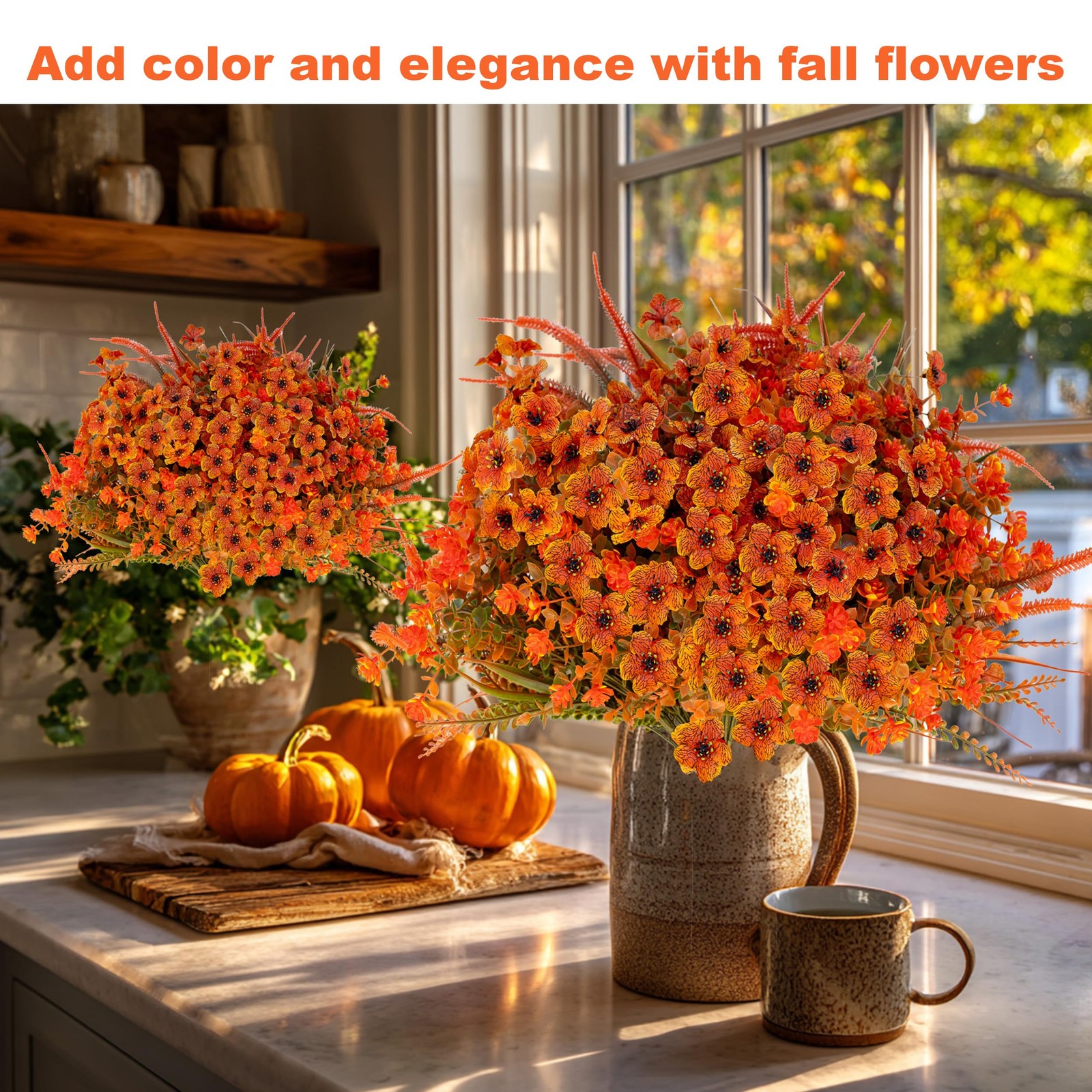 Artificial Fall Flowers for Outdoors Fake Mums – 16 Bundles Faux Fall Decor P…