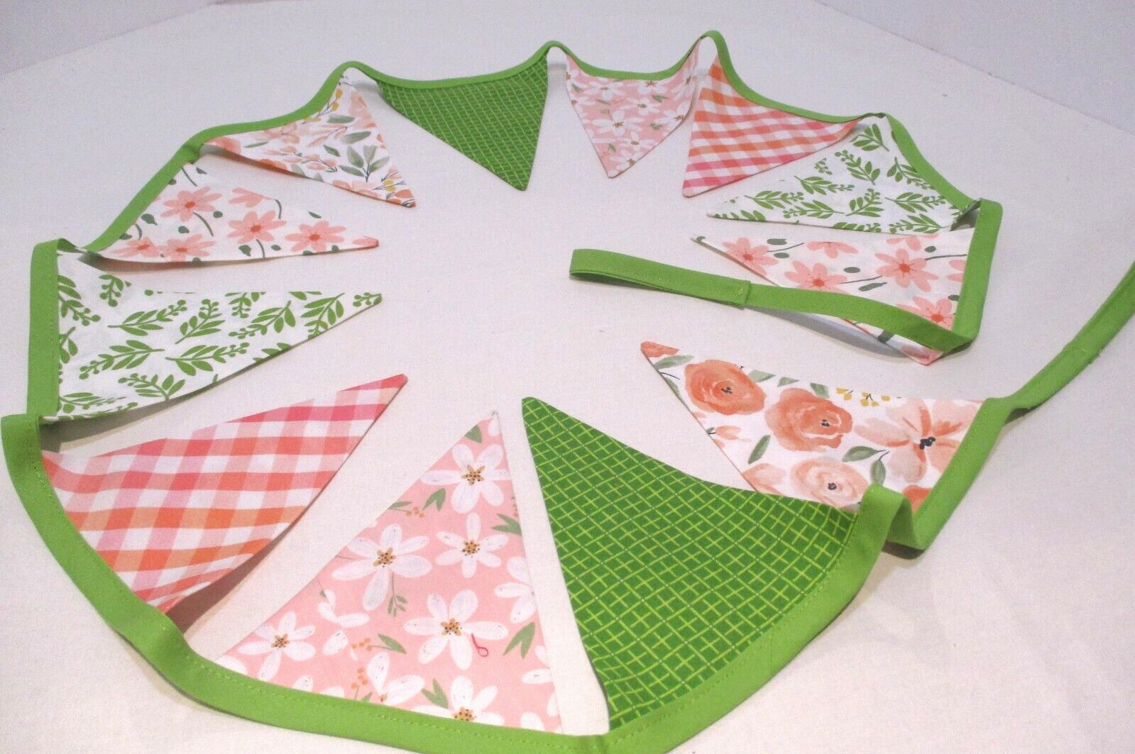 Cotton Flag Garland, Peach-Green Floral, Garden , College Dorm Decoration, 88″ L