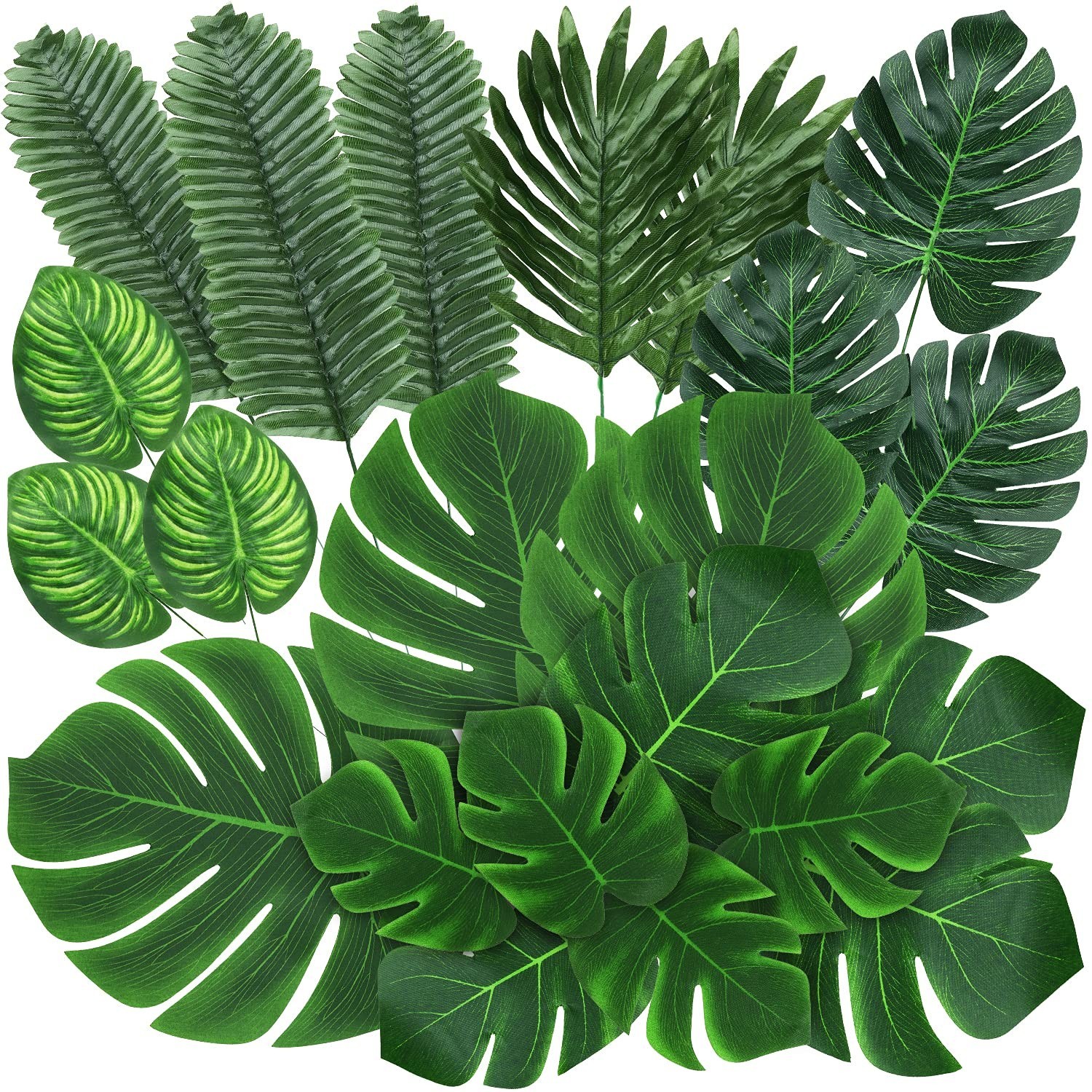 74 Pcs Tropical Artificial Palm Leaves & Monstera for Luau Party Decor