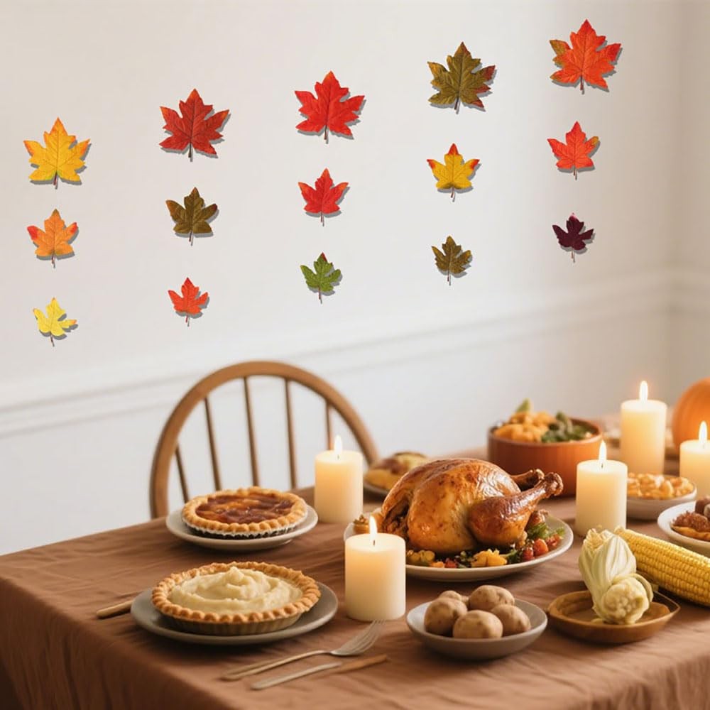 Large Artificial Maple Leaf Thanksgiving Fake Fall Leaves Decoration 17 PCS