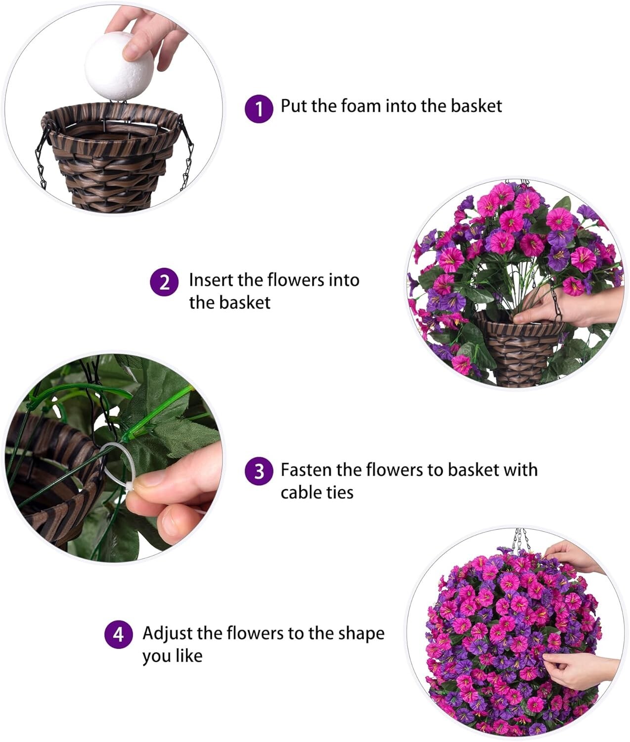 Vibrant Fuchsia & Dark Purple Faux Silk Hanging Flower Planter for Home Yards