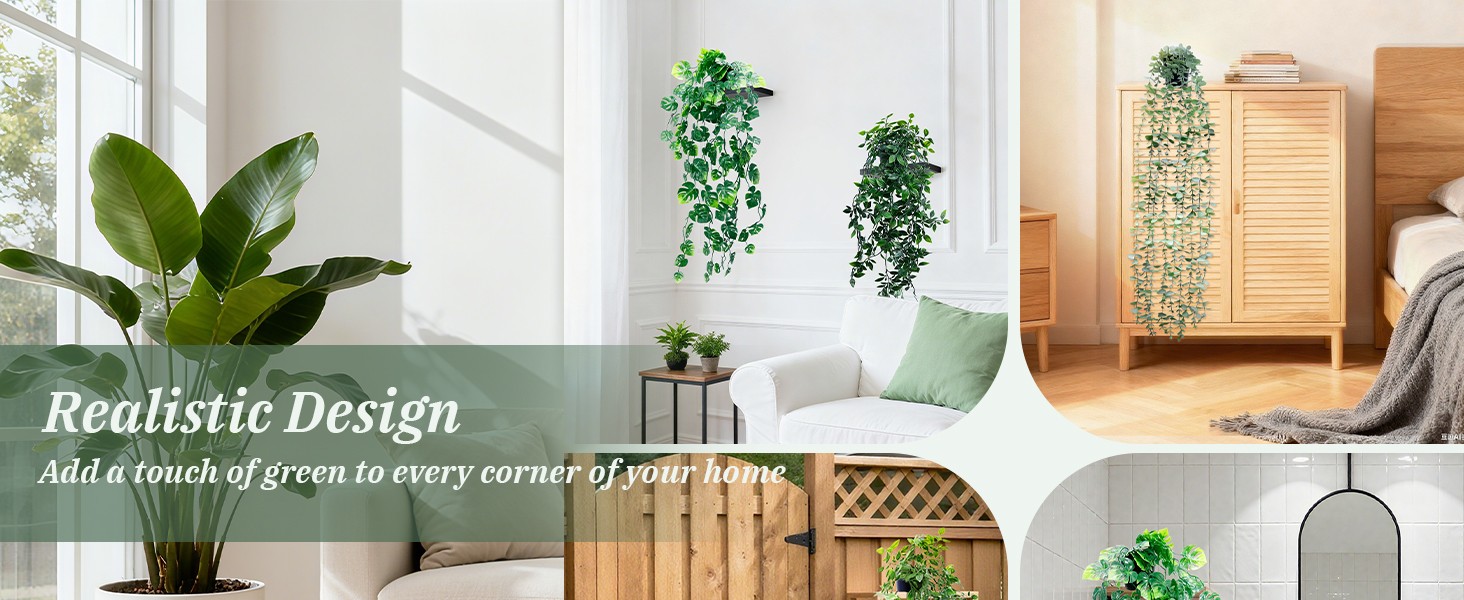 Artificial Hanging Plants for Shelf, Fake Potted Greenery 1-Pack Faux Mandala