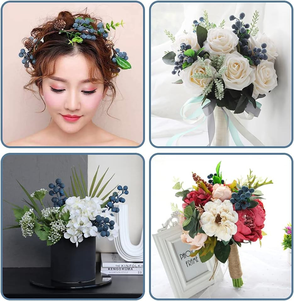 Artificial Berries, 6 Pcs Simulation Flowers Lifelike Blueberry with Stems Fake