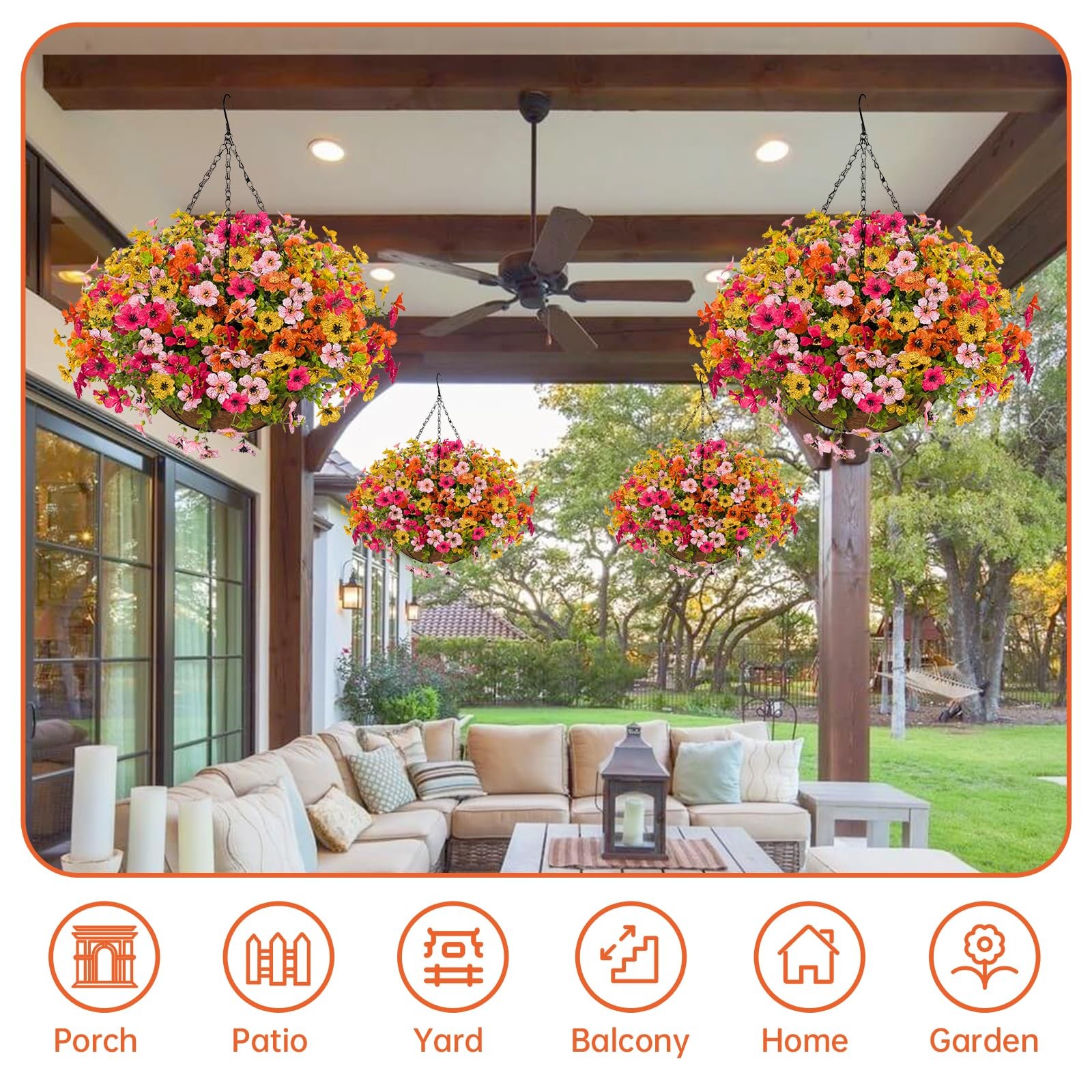 Artificial Flowers with Hanging Baskets Outdoors for Decoration Spring Summer…