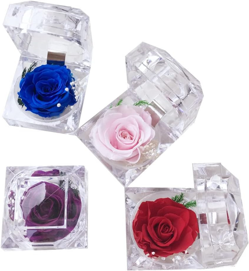 Preserved Rose Real Forever Rose in Mini Clear Ring Box, Eternal Flower Rose