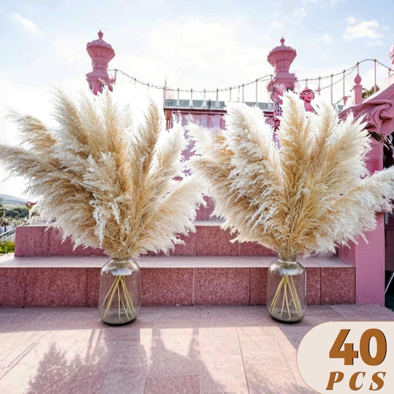 40pcs 40” Pampas Grass Tall Decor – Pompas Floral, Tall Pampas Grass for Flo…