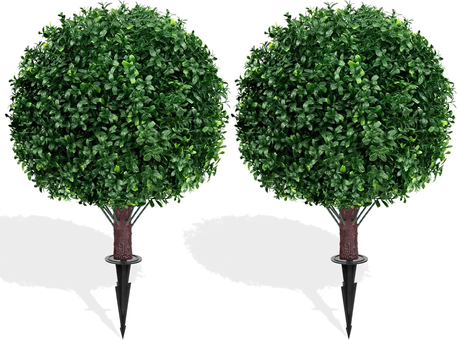 Yangrass Artificial Boxwood Topiary Ball Trees with Ground Spike, Set of 2 UV Re