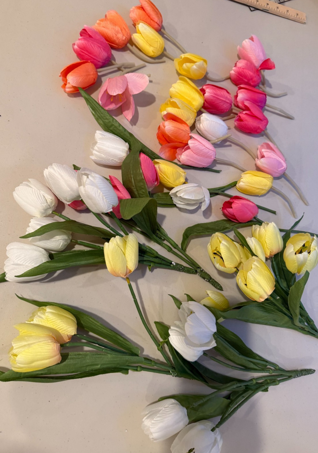 Lot Artificial Faux Silk Flowers Tulips yellow pink white (Sh17)