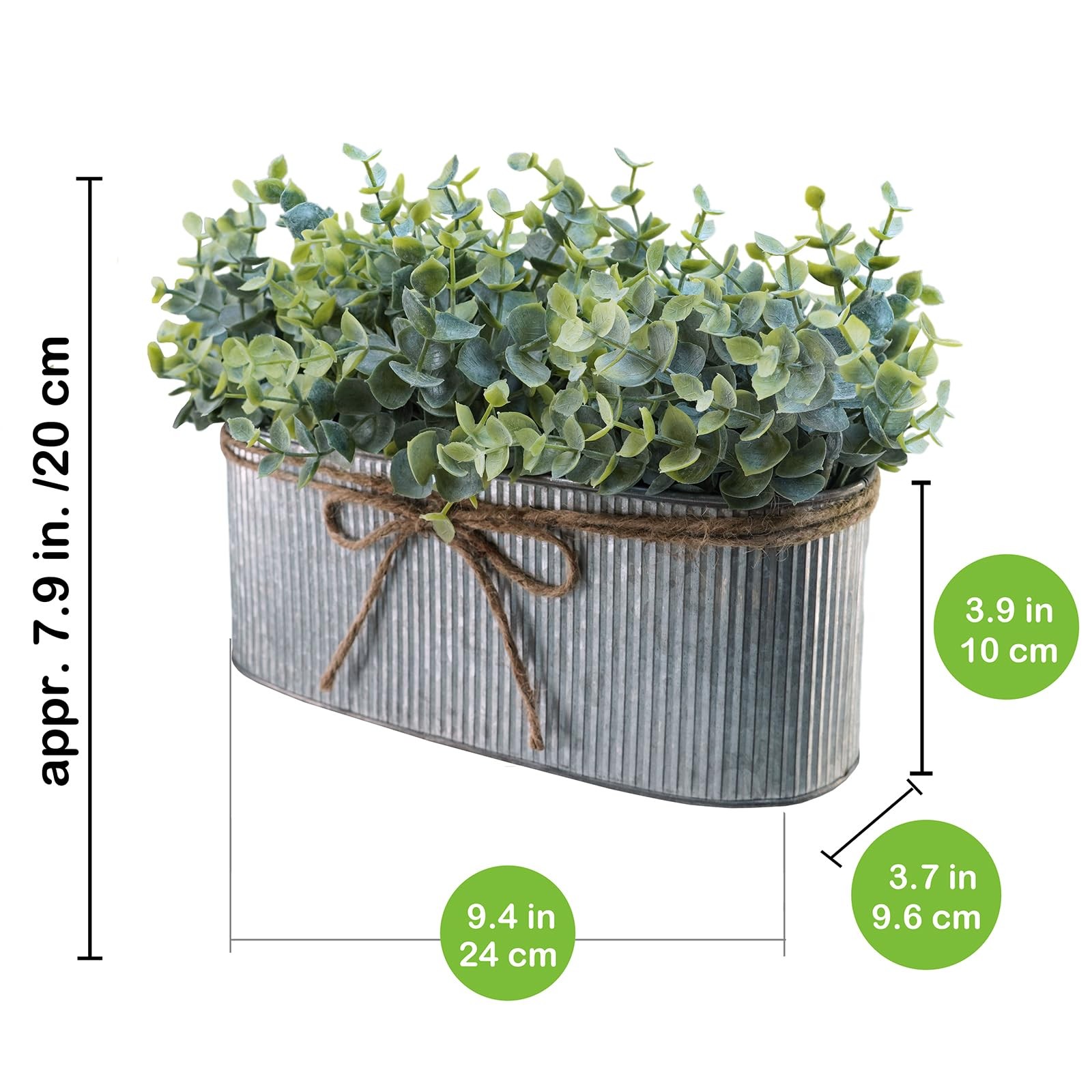Artificial Eucalyptus Arrangement in Rustic Oval Galvanized Metal Planter Box…
