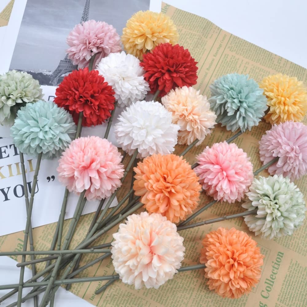 10PCS Artificial Chrysanthemum Ball Flowers, Bouquet, Autumn, Home, Orange