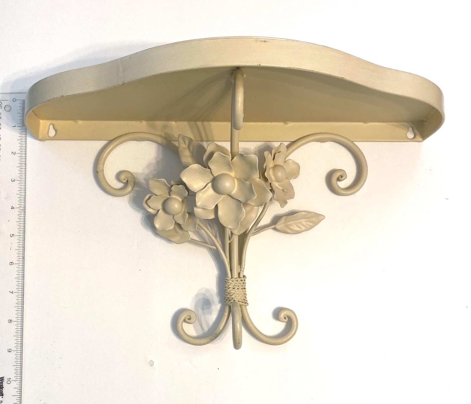 Vintage Ivory Cream off White Metal Floral Flowers Leaves Wall Shelf Beautiful!