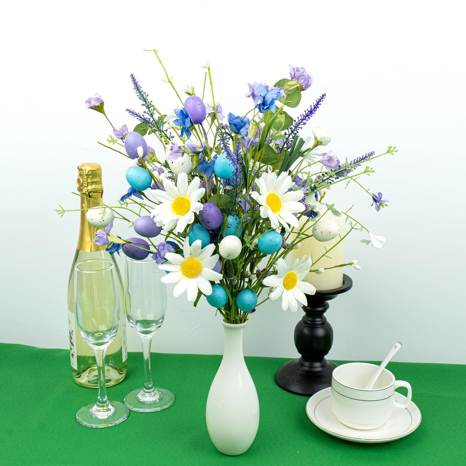 10 PCS 17 Inch Blue Easter Flowers With Egg Picks Table Vase Centerpiece