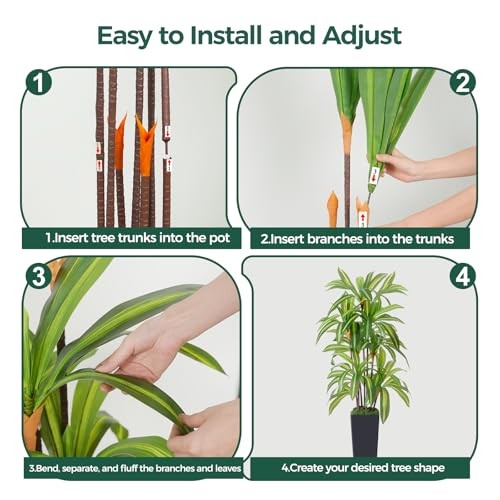 5FT Artificial Dracaena Tree Faux Plant Black Planter