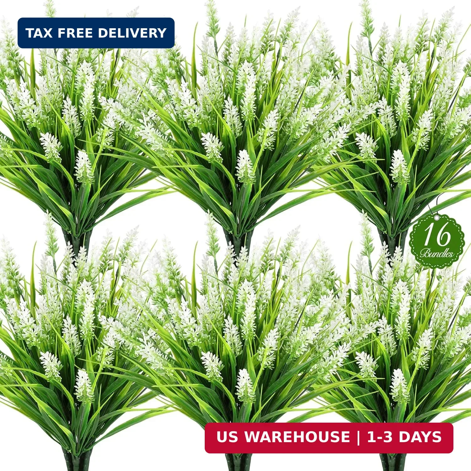16 Bundles Artificial Plants Outdoor, UV Resistant Fake Lavender & Monkey Grass,