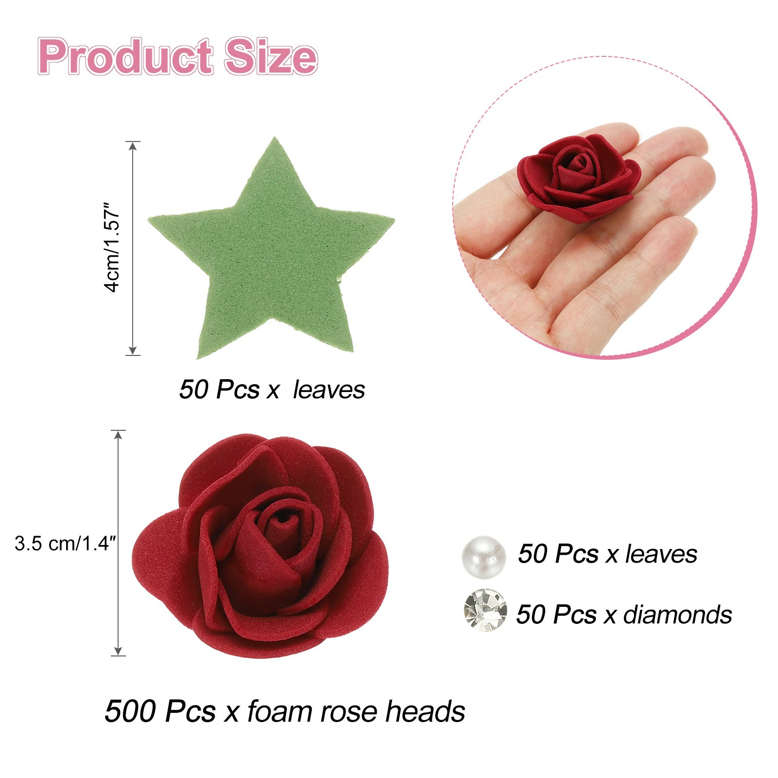 500pcs Foam Rose Heads 3.5 cm for DIY Crafts Accessories, Wine Red