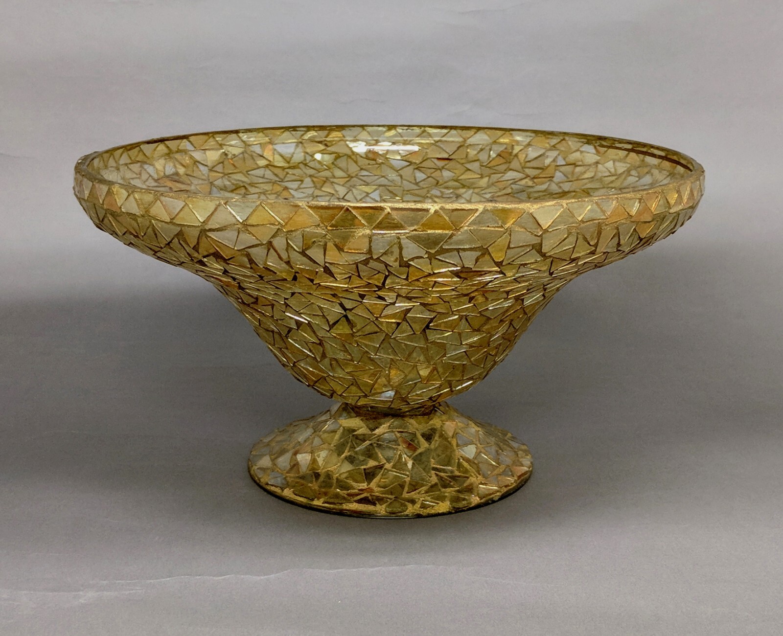 Compote Bowl Gold Mosaic on Glass Triangle Chips 10″Dia 5.5″High FREE SHIPPING
