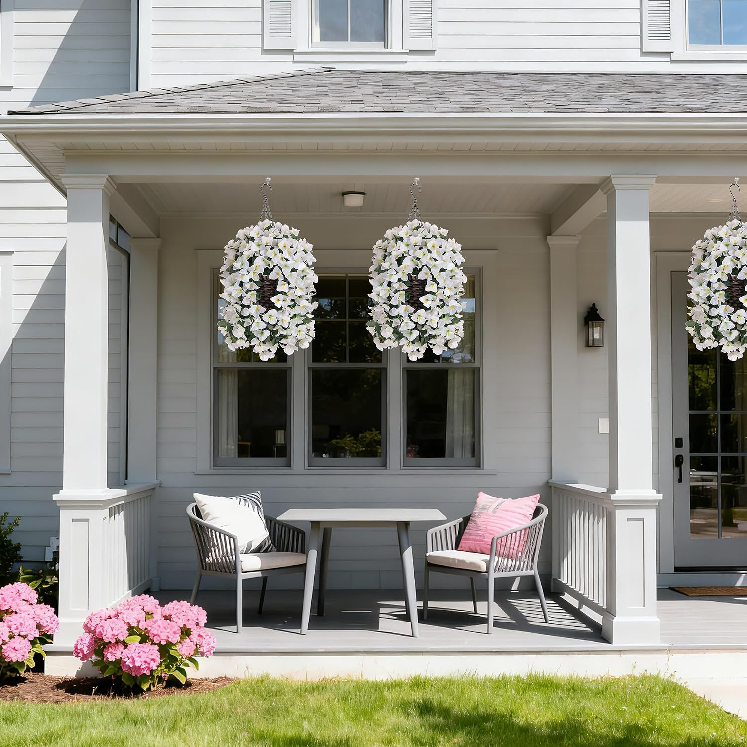 UV Resistant Bougainvillea Hanging Fake Flowers for Outdoor Decor – White